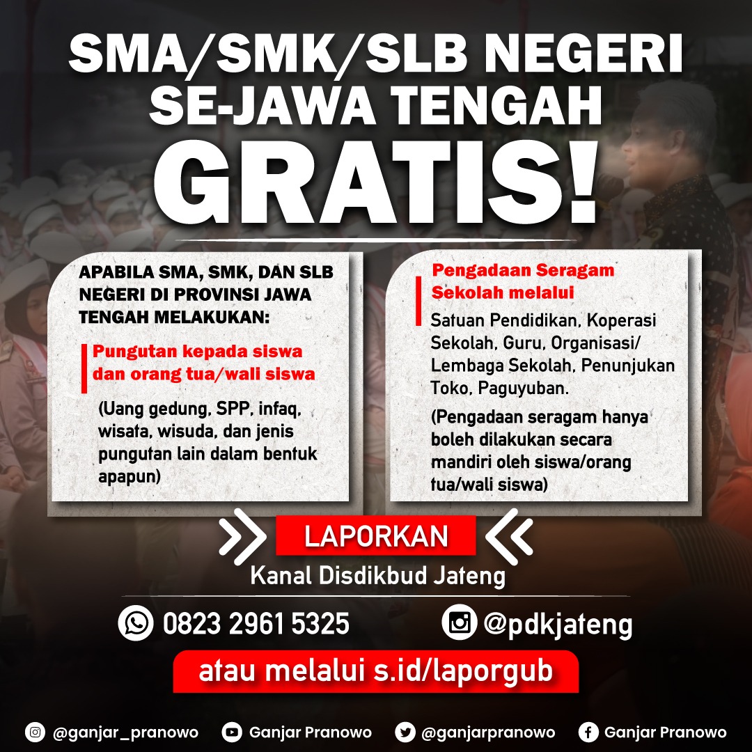Pamflet layanan aduan pungutan di sekolah negeri di wilayah Jawa Tengah (Foto: Laman Resmi Pemprov Jateng)