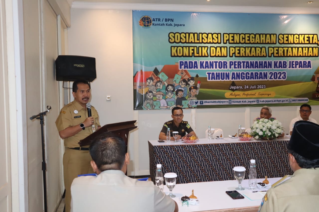 Sosialisasi pencegahan sengketa, konflik, dan perkara pertanahan pada Kantor Pertanahan Kabupaten Jepara di Rumah Makan Maribu, Jepara pada Senin (24/7/2023) (Foto: Bakolkopi Jepara)