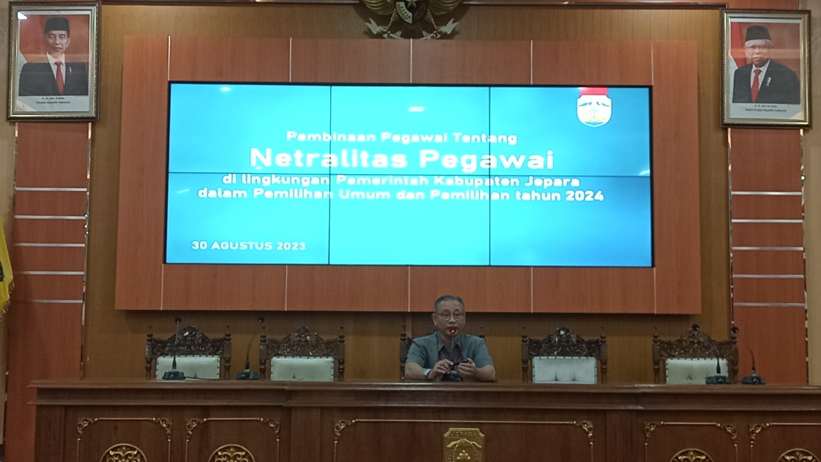 Pembinaan Pegawai tentang Netralitas ASN di Lingkungan Pemerintah Kabupaten Jepara dalam Pemilihan Umum 2024 di Gedung Shima, Kompleks Setda Jepara pada Rabu, (30/8/2023) (Foto: Diskominfo Jepara)