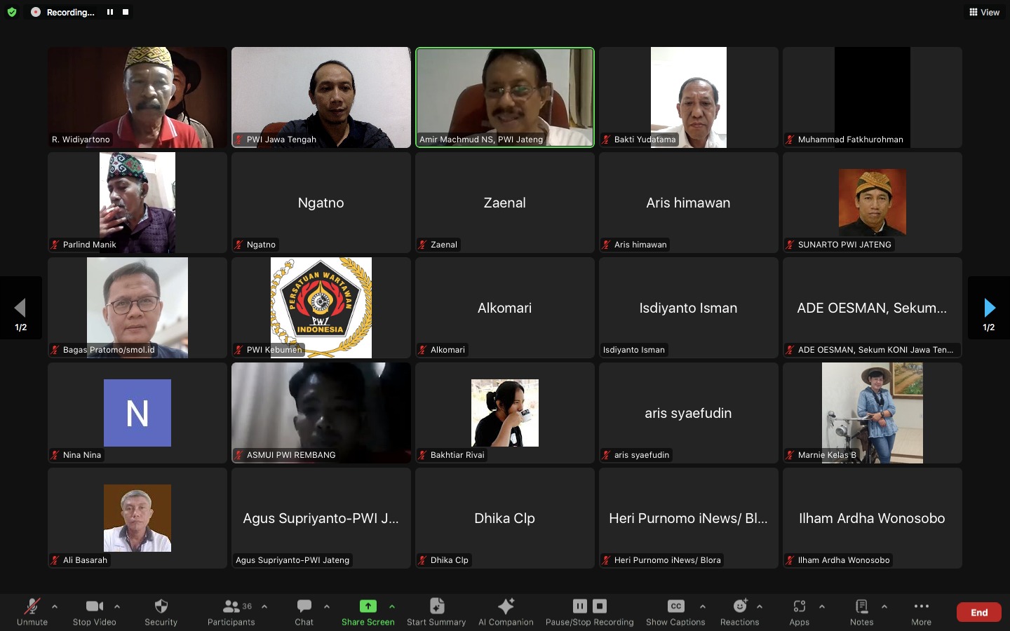 rapat pleno melalui Zoom Cloud Meetings pada Senin (23/9) malam yang digelar PWI Provinsi Jawa Tengah. 