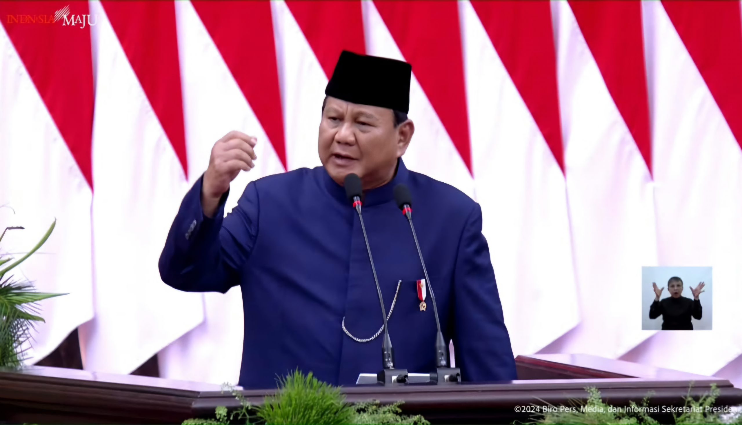 Presiden ke-8 Prabowo Subianto menyampaikan pidato perdananya (Foto: Tangkapan Layar Kanal Youtube Sekretariat Presiden (20/10))