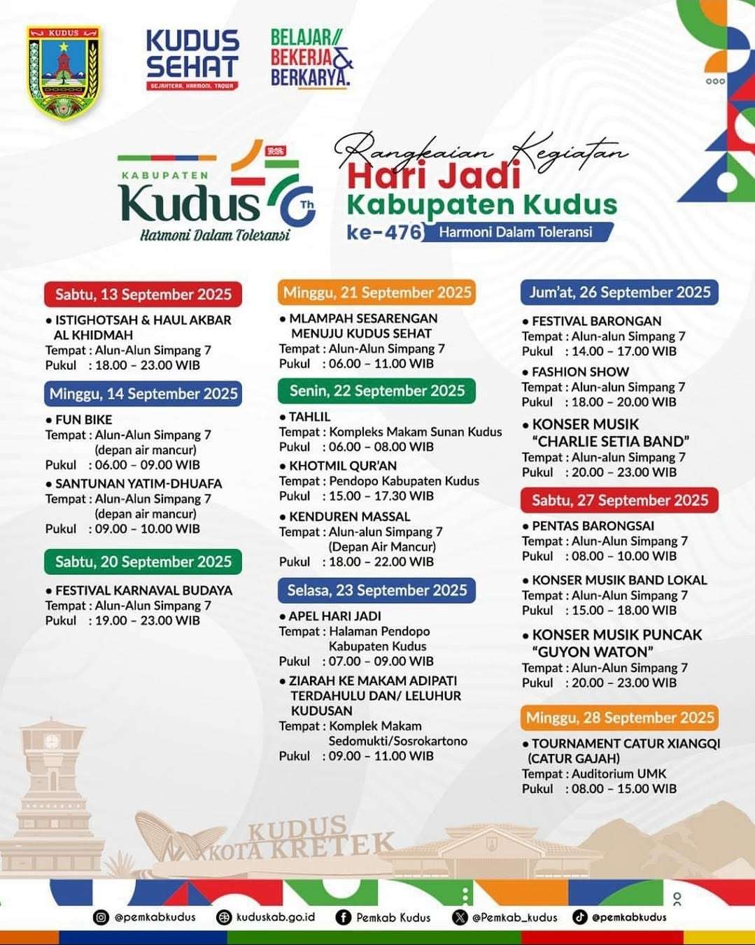Rangkaian acara hari jadi kota kretek (foto: ig Disbudpar Kudus)