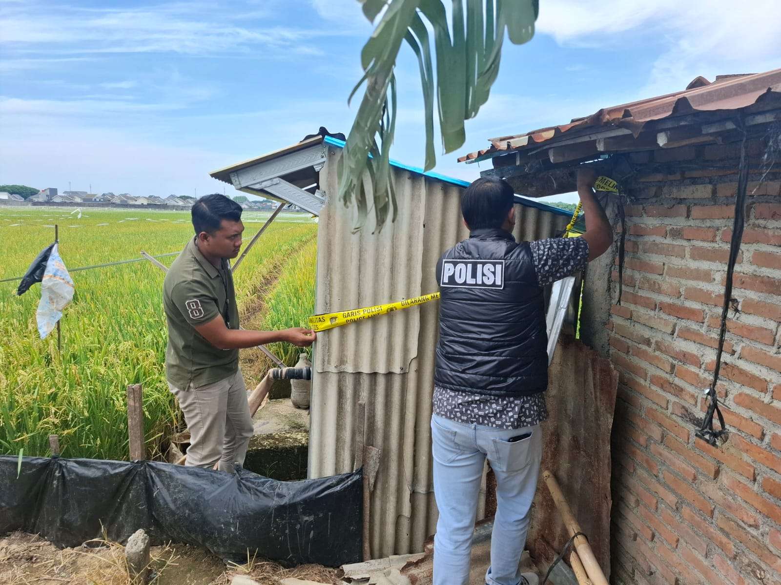Polres Kudus mendatangi lokasi kejadian perkara meninggalnya seorang warga di Desa Gamong, Kecamatan Kaliwungu, Kudus, akibat tersengat jebakan listrik di area persawahan