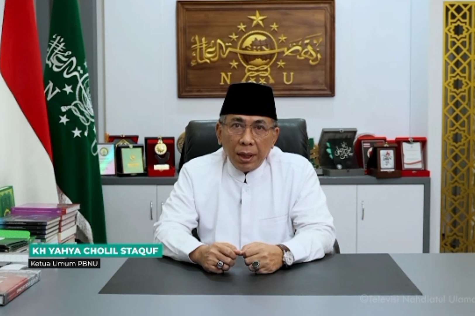 Ketua Umum Pengurus Besar Nahdlatul Ulama (PBNU), Yahya Cholil Staquf atau Gus Yahya menyampaikan respon terkait tayangan kontroversial Trans7, Selasa (14/10/2025) (foto: kanal YouTube TVNU)