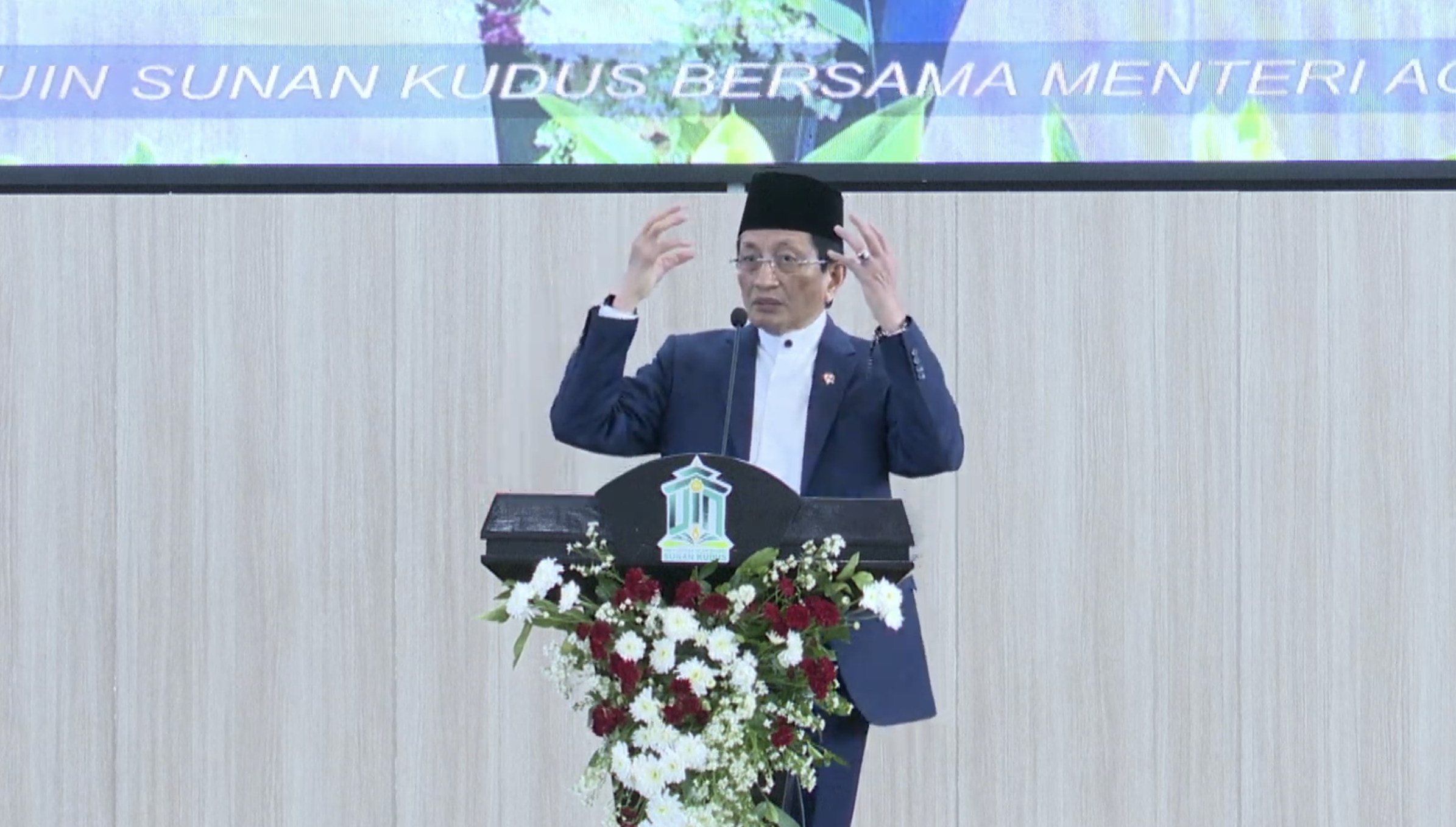 Menteri Agama RI, Nasarudin Umar saat mengisi kuliah umum di UIN Sunan Kudus, Kamis (20/8/2026).